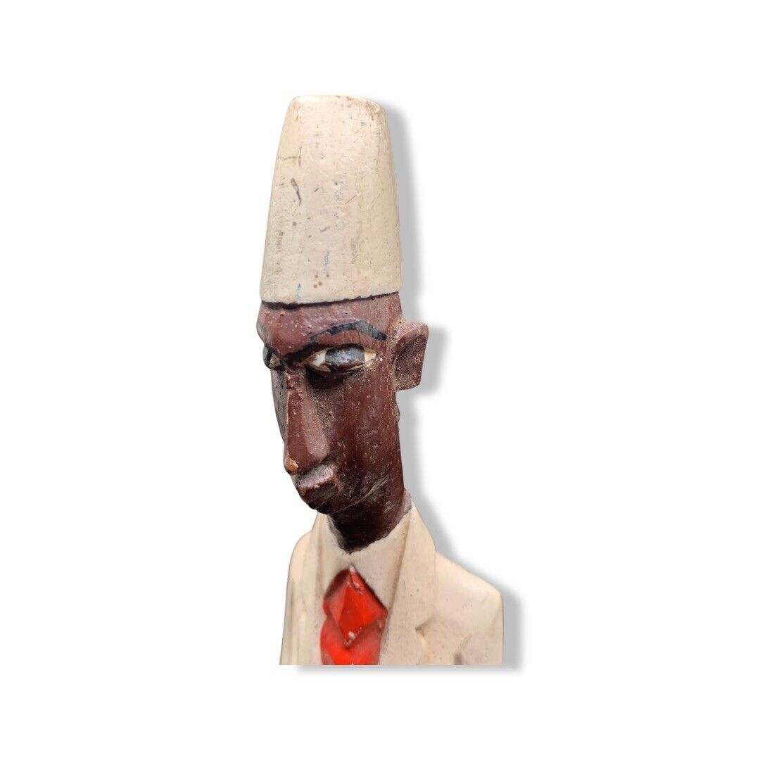 African Ivory Coast Baule Colonial  Male Statue Hand Carved Painted Doctor 12in